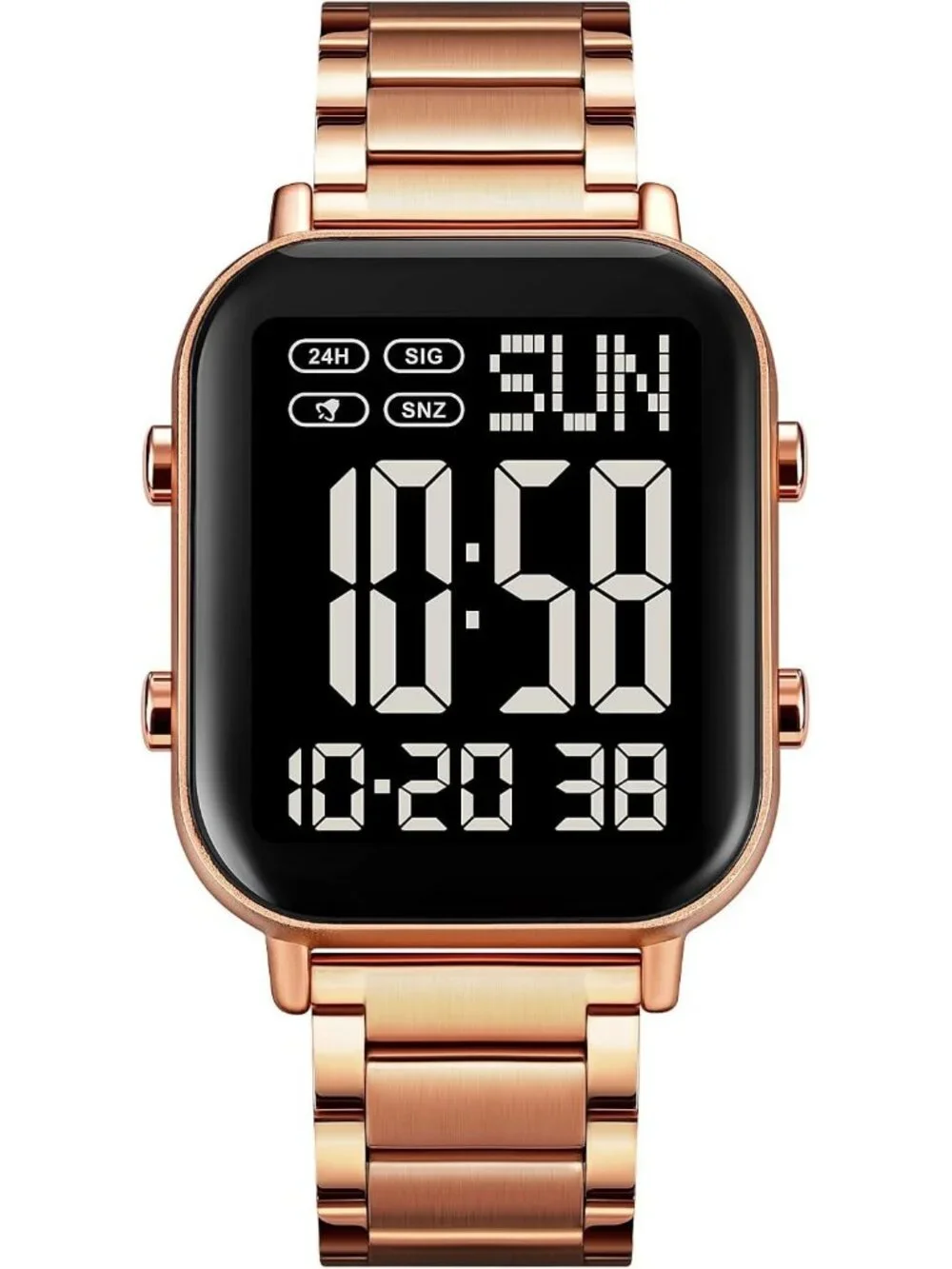 Unisex Rose Gold Analog Stainless Waterproof Electronic Square Digital Watch